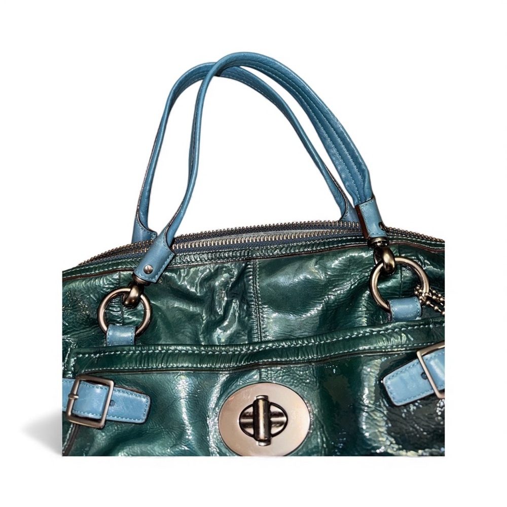 Gorgeous 2010 ELLA Limited Edition Two Tone Teal Patent Leather Large Carryall - Picture 2 of 9